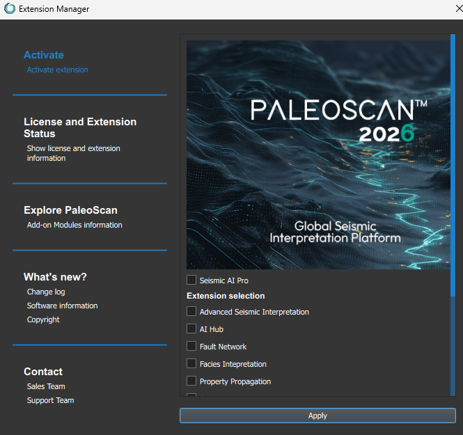 PaleoScan 2026 Extension Manager — all modules licensed on activation